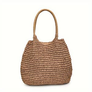 Chic Boho Woven Straw Shoulder Bag – Versatile Beach & Travel Tote, Large Capacity, Magnetic Closure, Khaki/ivory Clothing, Shoes & Jewelry Shop Online at Dubai Trades