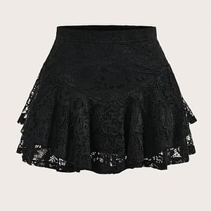 Chic High-waist Lace Panel Mini Skirt For Women – Stretchy, Solid Color, Spring/summer/fall Clothing Shop Online at Dubai Trades