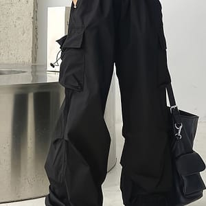 Chic High-waist Wide-leg Pants With Oversized Pockets – Casual, Non-stretch Polyester, Machine Washable – Solid Color, Women’s Fashion Clothing Shop Online at Dubai Trades