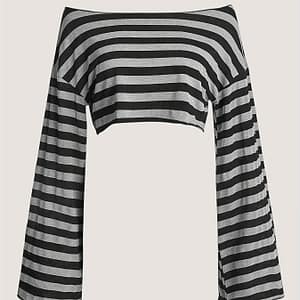 Chic Off-shoulder Striped Crop Top For Women – Casual Polyester Blend, Machine Washable Clothing Shop Online at Dubai Trades
