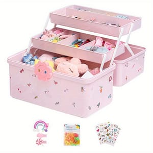 Chic Pink Hair Accessory Organizer Box With Lid – Girls’ Headwear, Jewelry & More – Includes Diadem & Stickers Clothing, Shoes & Jewelry Shop Online at Dubai Trades