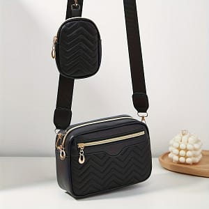 Chic Quilted Crossbody Bag For Women With Mini Coin Purse – Casual Pvc Shoulder Bag, Zip Closure, Polyester Lined Clothing, Shoes & Jewelry Shop Online at Dubai Trades