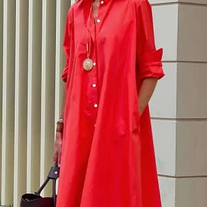 Chic Solid Color Long Sleeve Shirt Dress With Button Detail – Casual, Stretchy Polyester , Machine Washable – , European And , Loose Fit Clothing Shop Online at Dubai Trades