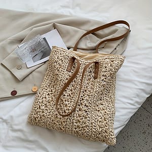 Chic Straw Tote Bag For Women – Large Capacity, Summer Beach Shoulder Handbag With Zip Closure, Polyester Lined, Khaki/ivory Clothing, Shoes & Jewelry Shop Online at Dubai Trades