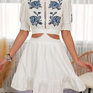 Chic Summer Floral Romper Dress With Bow Tie Detail – Polyester, Machine Washable, Women’ Clothing Shop Online at Dubai Trades