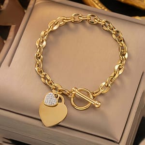 Chic Titanium Steel Love Heart Ot Clasp Bracelet For Women – Simple Yet Elegant Accessory With Cubic Zirconia, Casual Attire, Bracelets Shop Online at Dubai Trades