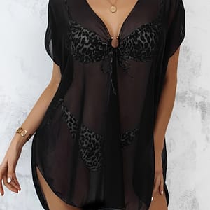 Chic V-neck Cover-up Dress – Semi-sheer, Stretchy Beachwear For Women, Solid Color, Spring/summer Clothing Shop Online at Dubai Trades