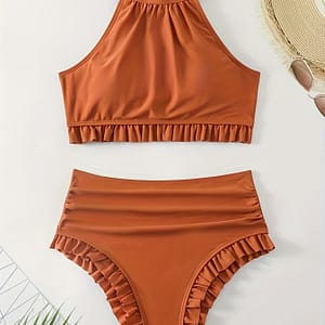Chic Women’s Halter Neck Tankini Set – High Waist, Stretchy Nylon-elastane , Machine Washable – Solid Color Clothing Shop Online at Dubai Trades