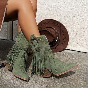 Chic Women’s Mid-calf Western Cowboy Boots With Tassel & Studded Details, Pointed Toe, Chunky Heel – Slip-on Boots Shop Online at Dubai Trades