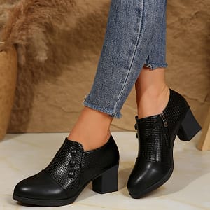 Chic Women’s Pointed-toe Pumps With Chunky Heel And Side Zipper – Cover, Non-woven Lining, Rubber Sole – Versatile Dress Shoes Clothing, Shoes & Jewelry Shop Online at Dubai Trades