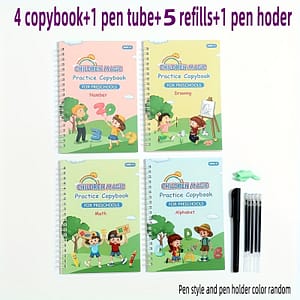 Children Copybooks For Preschools: Math And Alphabet, Ages 3-8, 4 Books + 1 Pen + 5 Pen Refills + 1 Pen Holder, Magic Learning Workbooks For Kids, Educational Writing Aids Handwriting Aids Shop Online at Dubai Trades