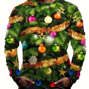 Christmas Tree Ball Print, Men’s Long Sleeve Novelty T-shirt, Stylish Tees For Autumn, Mens Clothing Active Shirts & Tees Shop Online at Dubai Trades