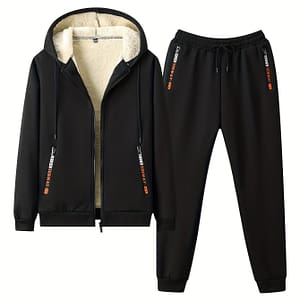Classic Men’s Athletic 2pcs Fleece Lined Tracksuit Set Casual Full-zip Sweatsuits Long Sleeve Hoodie And Jogging Pants Set For Gym Workout Running Active Shop Online at Dubai Trades