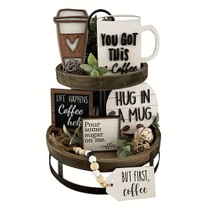 Coffee : 6-piece Coffee Themed Tiered Tray Decor Set – Home Decor And Coffee Bar Decorative Accessories Shop Online at Dubai Trades