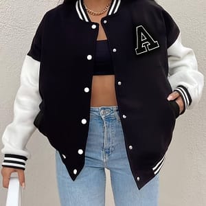 Color Block Letter Print Jacket, Casual Crop Button Front Pockets Jacket, Women’s Clothing Casual Jackets Shop Online at Dubai Trades