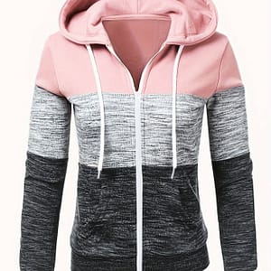 Color Block Zipper Hoodies, Casual Long Sleeve Drawstring Sweatshirt For Fall, Women’s Clothing Clothing Shop Online at Dubai Trades