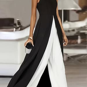 Color Crew Neck Jumpsuit, Elegant Sleeveless Wide Leg Jumpsuit For , Women’s Clothing Clothing Shop Online at Dubai Trades