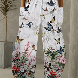 Colorful & Floral Print Wide-leg Pants For Women – Lightweight Polyester, Elastic Waistband, Machine Washable – Versatile Casual Wear Clothing Shop Online at Dubai Trades