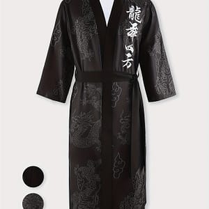 Conjuess Men’s Print Kimono Robe – V-neck, 3/4 Sleeve With Belt, Machine Washable – Spring/fall Clothing Shop Online at Dubai Trades