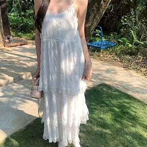 Contrast Lace Layered Hem Spaghetti Strap Dress, Elegant Sleeveless Cami Dress For , Women’s Clothing Clothing Shop Online at Dubai Trades