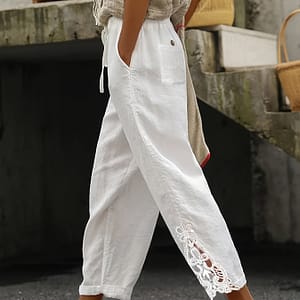 Contrast Lace Straight Leg Pants, Casual Waist Loose Tied Pants For , Women’s Clothing Clothing Shop Online at Dubai Trades