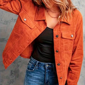 Corduroy Button Front Flap Pockets Jacket, Casual Long Sleeve Jacket For Spring & Fall, Women’s Clothing Casual Jackets Shop Online at Dubai Trades
