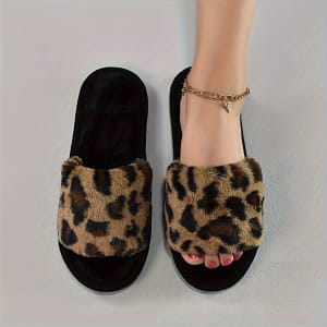 Cozy Leopard Print Women’s Slippers – Soft, Warm Fabric Indoor Shoes With Non-slip Eva Sole, , Ladies Slippers Clothing, Shoes & Jewelry Shop Online at Dubai Trades