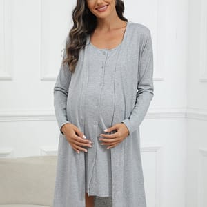 Cozy Maternity Lounge Set – Comfortable Long Sleeve Onesie And Cardigan With Button Front, Light Gray, Spring And Fall Clothing, Shoes & Jewelry Shop Online at Dubai Trades