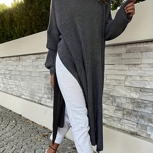 Cozy Mustard Yellow Long Knit Sweater Dress With Side Slit – Casual Acrylic Hooded Autumn/, Round Neck, Drop Shoulder Sleeves, Mustard Sweater Clothing Shop Online at Dubai Trades