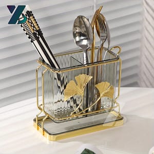Creative Rectangular Kitchen Utensil Holder With Drain Tray And Ginkgo Leaf Design, Dual Compartment Cutlery Organizer, Bracket Shelf, Plastic Material Flatware & Utensil Storage Shop Online at Dubai Trades