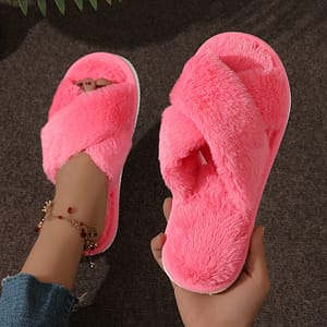 Crisscross Band Plush Indoor Slippers, Cozy & Warm Leopard Print Soft Sole Fuzzy Shoes, Non Slip Home Floor Slippers Clothing, Shoes & Jewelry Shop Online at Dubai Trades