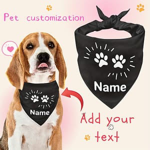 Customizable Dog Bandana With Paw – Personalized Text For Pets, Black Knit Scarf Style, Adjustable Tie, Small/medium/large Breeds Apparel & Accessories Shop Online at Dubai Trades