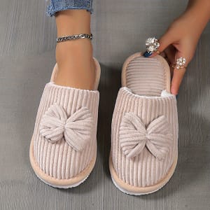 Cute Bowknot Soft Sole Fuzzy Slippers, Winter Cozy & Warm Slip On Plush Shoes, Comfy Closed Toe Home Slippers Clothing, Shoes & Jewelry Shop Online at Dubai Trades
