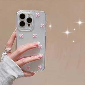 Cute Little Pink Bowknot Phone Case For 15 14 Pro Mini 11 Xr Japan Kawaii Korea Girl Cover New Epoxy Glitter Shell Case & Cover Bundles Shop Online at Dubai Trades