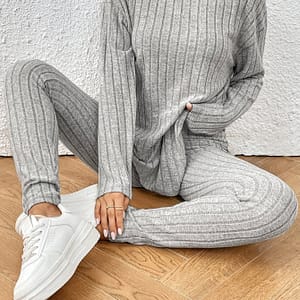 Directional Shoulder Drop Rib Knit T-shirt And Leggings Clothing Shop Online at Dubai Trades
