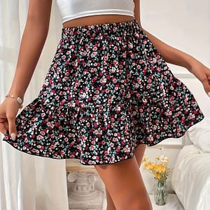 Ditsy Floral Print Waist Skirt, Elegant Ruffle Hem Crop Skirt For , Women’s Clothing Clothing Shop Online at Dubai Trades