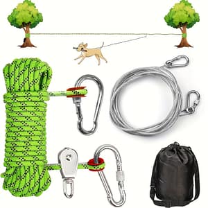 Dog Trolley System With 50ft Reflective Rope With Rotation And 12ft Dog Runner Cable Collars, Harnesses & Leashes Shop Online at Dubai Trades 2