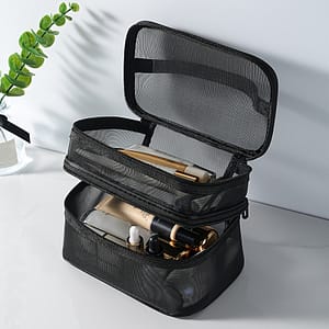 Double Layer Cosmetic Bag Toiletry Bag Travel Mesh Cosmetic Storage Bag Large Capacity Beauty Case Makeup Organizer With Handle Bags & Cases Shop Online at Dubai Trades