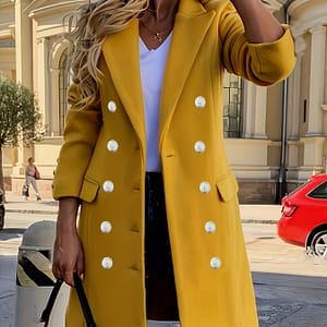 Double-breasted Lapel Coat, Elegant Thermal Solid Long Sleeve Long Length Coat For Fall & Winter, Women’s Clothing Clothing Shop Online at Dubai Trades