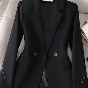 Double-breasted Lapel Neck Blazer, Elegant Long Sleeve Blazer For Office & Work, Women’s Clothing Clothing Shop Online at Dubai Trades