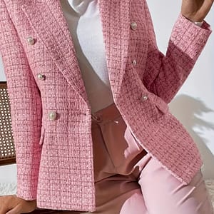 Double-breasted Notched Lapel Blazer, Elegant Long Sleeve Tweed Blazer For Office & Work, Women’s Clothing Clothing Shop Online at Dubai Trades