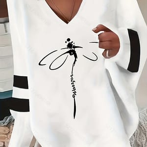 Dragonfly Print V Neck Sweatshirt, Casual Long Sleeve Loose Sweatshirt, Women’s Clothing Clothing Shop Online at Dubai Trades