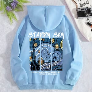 Drawing Print Kangaroo Pocket Hoodie, Drawstring Casual Hooded Sweatshirt For Winter & Fall, Women’s Clothing Clothing Shop Online at Dubai Trades