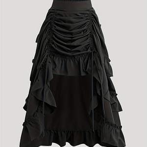 Drawstring Front Ruched Ruffle Trim Skirt, Elegant High Waist High Low Hem Skirt, Women’s Clothing Clothing Shop Online at Dubai Trades