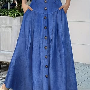 Dual Pocket Button Front Skirt, Casual Solid Color Loose Fit Skirt For , Women’s Clothing Clothing Shop Online at Dubai Trades