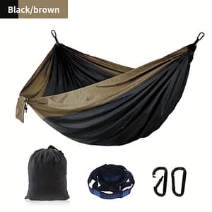 Dual-tone Parachute Hammock With Black And Brown Stripes – Durable Nylon, Easy Setup With Rope And Hooks, Camping, Travel, And , Travel Gear|modern Hammock Design|durable Hammock Camping & Hiking Shop Online at Dubai Trades