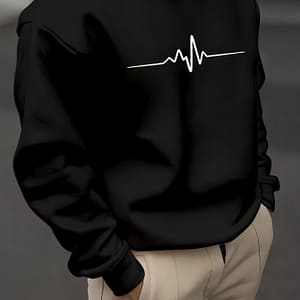 Ecg Pattern Print Men’s Long Sleeve Crew Neck Sweatshirt, Pullover Sweatshirt, Casual Comfortable Versatile Top For , Outdoor Sports Active Shop Online at Dubai Trades