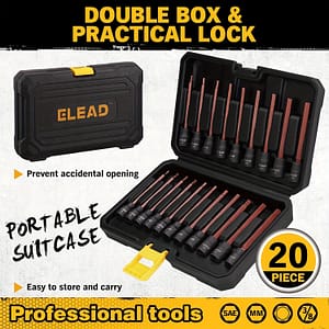 Elead 20pcs Extra-long Allen Hex Bit Socket Set – 3/8″ Drive, S2 Steel, Standard & Metric (1/8″-7/16″, 3-12mm) For Impact Drills And Ratchet Wrenches Business, Industry & Science Shop Online at Dubai Trades