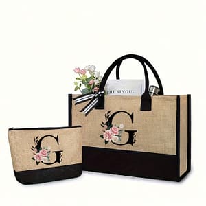 Elegant 2pcs Canvas Tote & Makeup Bag Set – Initial, Weddings, Birthdays, Beach & School – Ideal Gift For Women, Moms, Teachers, , Bridesmaids Clothing, Shoes & Jewelry Shop Online at Dubai Trades