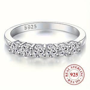 Elegant 925 Sterling Silver Engagement Ring For Women, 2.2g Classic Row Setting Synthetic Zirconia, April Birthstone, Round Cut, , Ideal For Wedding & Gift-giving, Jewelry Clothing, Shoes & Jewelry Shop Online at Dubai Trades